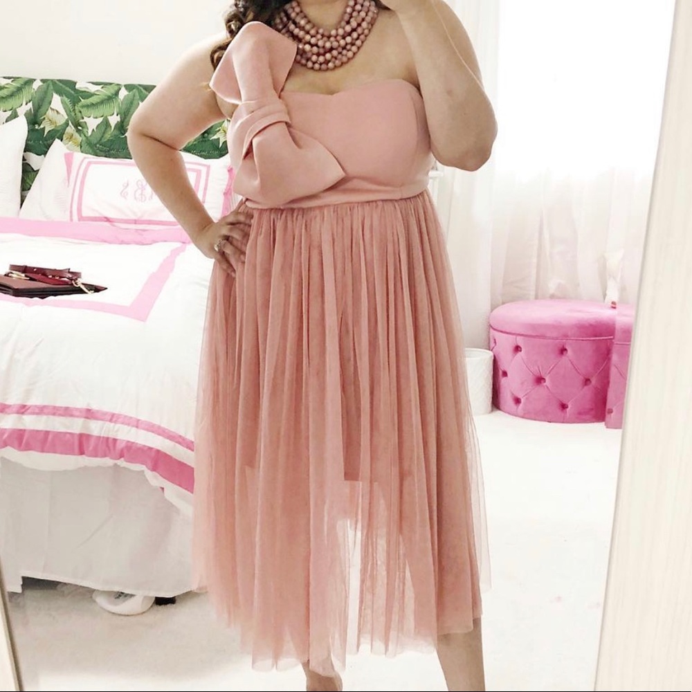 🎀🆕 Pink asos bow strapless tulle skirt party dress